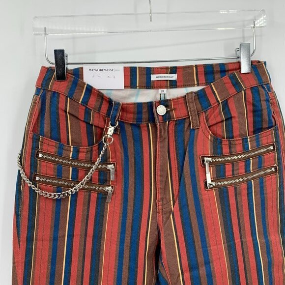 WeWoreWhat Rocker low rise Jagger stripe jeans zipper chain moto new 28 - Picture 3 of 5